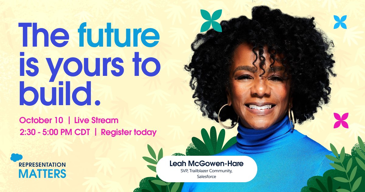 The excitement is building for Representation Matters and we're happy to share that Leah McGowen-Hare (SVP, Trailblazer Community), will join us! ✨ She'll contribute her insights on the impact of AI, equality, and more. Don't miss out! 👀 RSVP for free: sforce.co/3XmlDyj