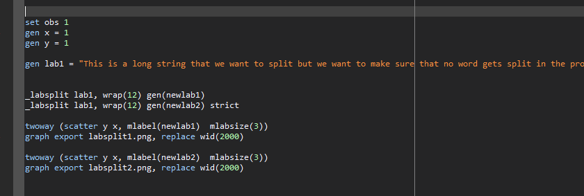 My friend Mark (who left Twitter) asked for better functions for splitting labels in #Stata on GitHub. I said, if he buys my coffees ☕️, I will do it today.

And so he did! And now this has been programmed. Just need to decide whether to embed this it within the packages or