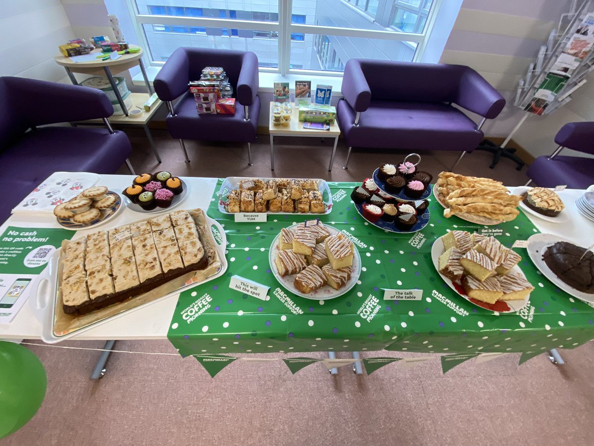 lisadalrymple83's tweet photo. Come and join us for cake in F5, F6 and F7 reception 🧁 Raising money for Macmillan’s biggest coffee morning! 
🎗️🎗️🎗️ https://t.co/25R7NgqPgk