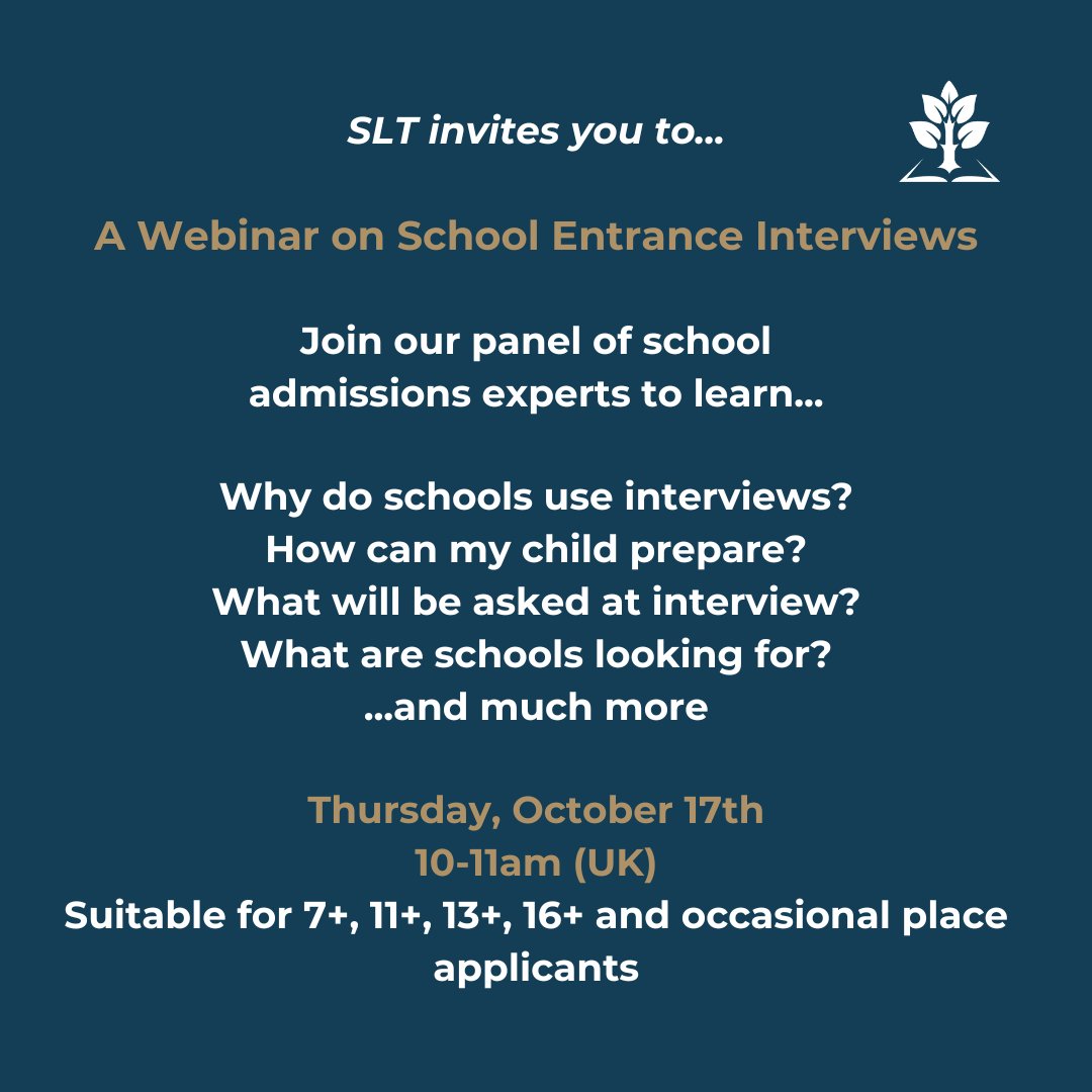 simplylearningT's tweet photo. Our next webinar will be 'A Guide to School Entrance Interviews'. 
Date and time: Thursday 17th October, 10am-11am (UK) For key insights into the interview process and how to prepare, please sign up here: https://t.co/KuD7hHTLq7 https://t.co/UrL3GaFXe7
