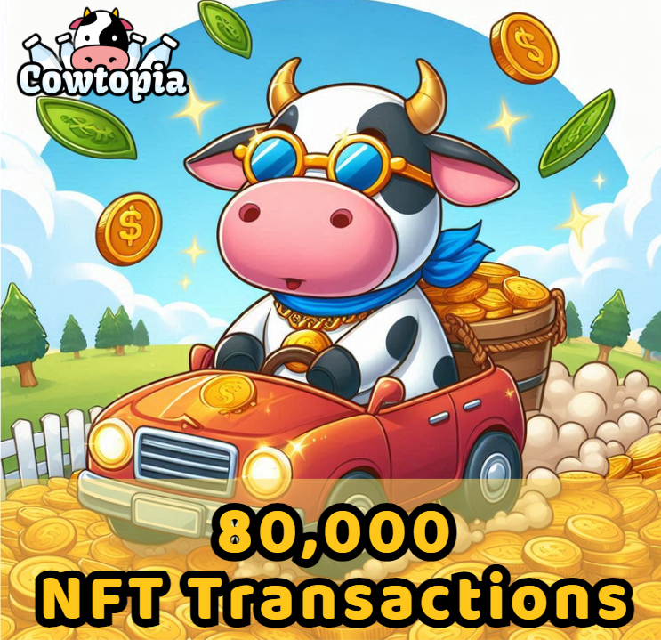 Cowtopiagame's tweet photo. 🎉 Celebrating 80,000 NFT Transactions! 🎉

A massive shoutout to all Cowtopians for hitting this incredible milestone! 🚀 Your dedication keeps pushing the limits, and we're just getting started! 🌟

Let's keep the momentum going—more rewards, more fun, and even more milestones ahead! 💪🐮

#Cowtopia #80KTransactions #NFT