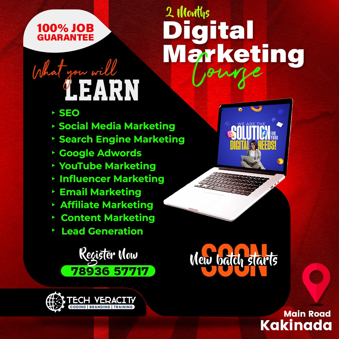 tech_veracity's tweet image. Boost your career with our 2-months Digital Marketing Course at Tech Veracity! 
.
Register today and upgrade your Skill.
📞Call us: 78936 57717
.
#digitalmarketing #techveracity #digitalfield #softwarecompanyinkakinada #choosingcareer #softwaretraininginstitute #softwaretraining