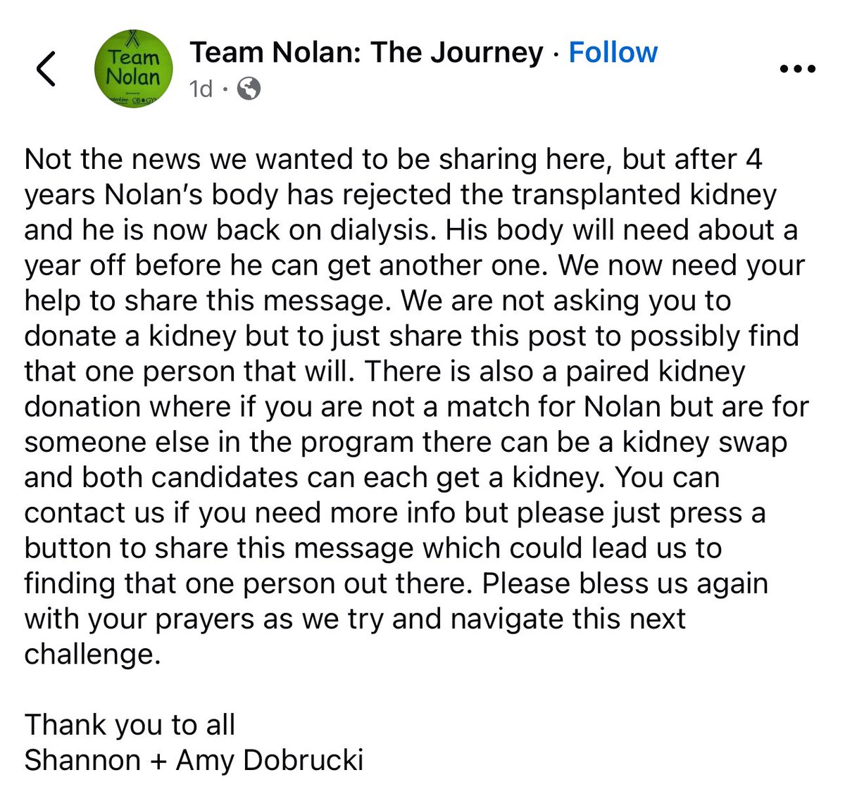 Please say a prayer for Nolan Dobrucki '24. If you are able to help, please do!