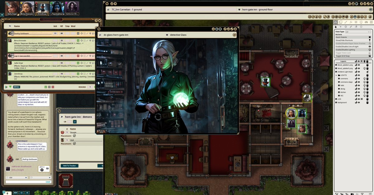 CrimsonNib's tweet photo. #ADlibnD
DC Glass calls the PCs to the #HornGateInn pantry to answer questions about the soulless corpse of a scullion, slain by a #ruinant demon. Are they at fault for letting the demon escape? Looks like it!
#RPG #DnD @FantasyGrounds2 @KoboldPress @CartosTom @helloMCDM https://t.co/9xGXCrHsAU