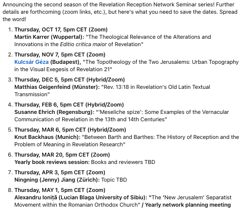 Revelation Reception Network (John's Apocalypse) tweet media