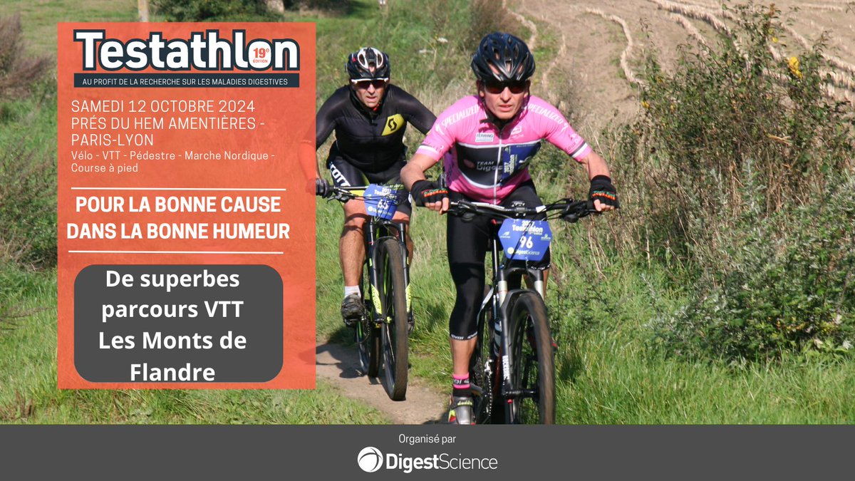 digestscience's tweet image. 🚵‍♂️ Avis aux amateurs de VTT : Le Testathlon Armentières 2024 vous réserve des parcours exceptionnels ! 🏆Le 12 octobre 2024, rendez-vous à Armentières pour une édition qui s'annonce mémorable. Préparez vous à découvrir les magnifiques Monts de Flandre  testathlon.com