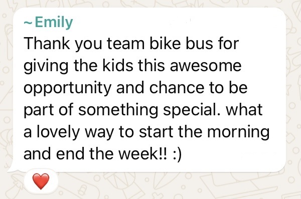 BIKE BUS: AMAZING message from a parent who joined #BikeBus this morning!! THIS is why I am so passionate about POSITIVE IMPACT <a href="/fridedaysbb/">FRideDays Bike Bus</a> #BikeBus project has with transforming the journey to school for the WHOLE school community! 🚲🎶❤️🤩🙌 #FridayWeCycle