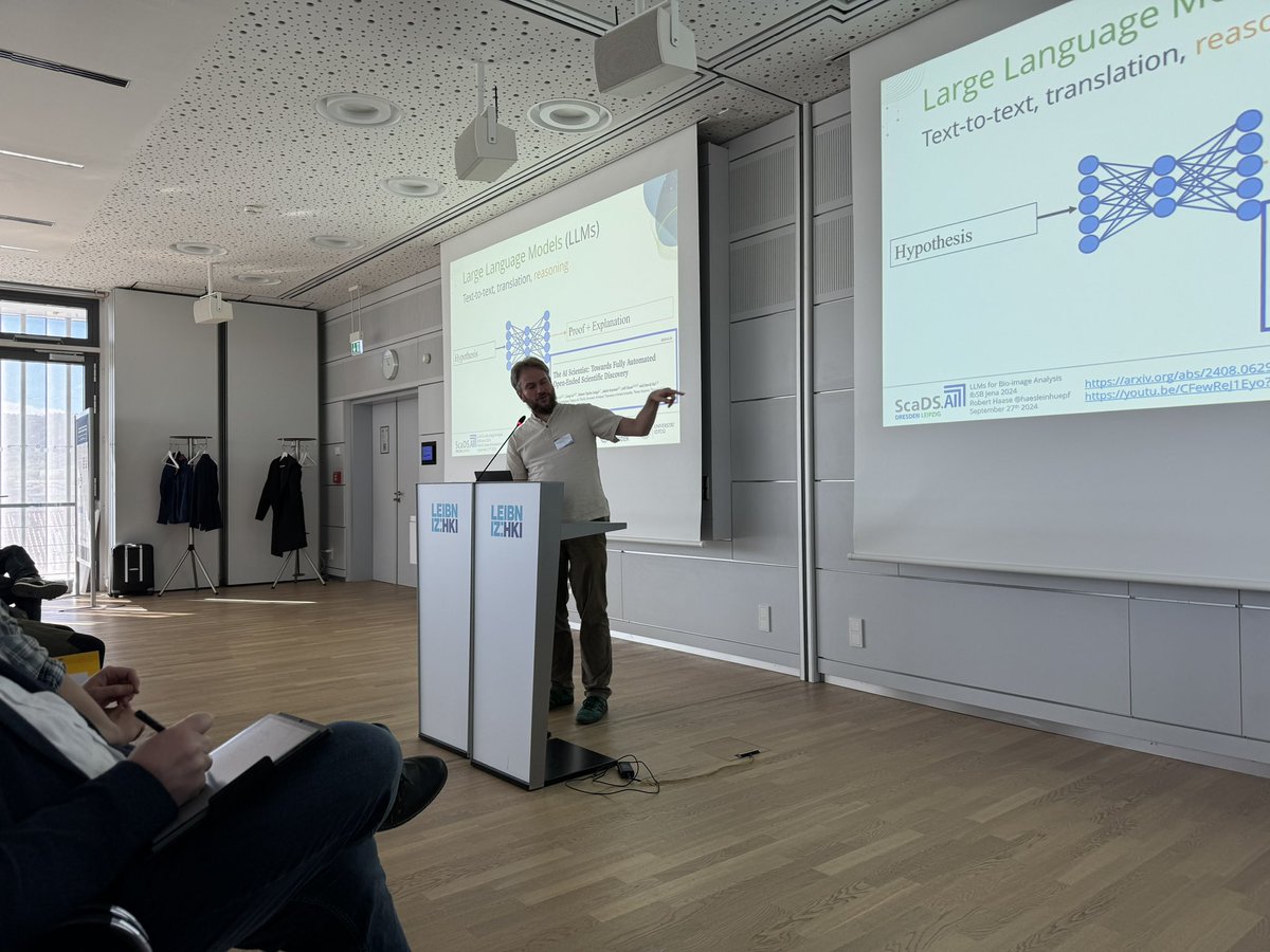 ChristophSaffer's tweet image. Great talk by @haesleinhuepf about Large Language Models for Bio-image analysis at the #IbSB2024 organized by @AppSysBio!

As LLMs are everywhere, the main human task becomes verifying #LLM outputs rather than creating. Also, progress happens so fast, when will this saturate?