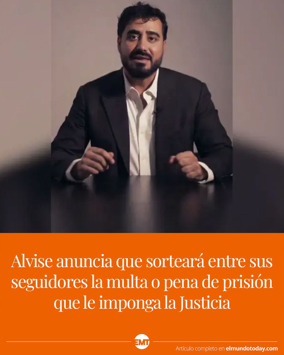 elmundotoday's tweet image. Alvise anuncia que sorteará entre sus seguidores la multa o pena de prisión que le imponga la Justicia  elmundotoday.com/2024/09/alvise…