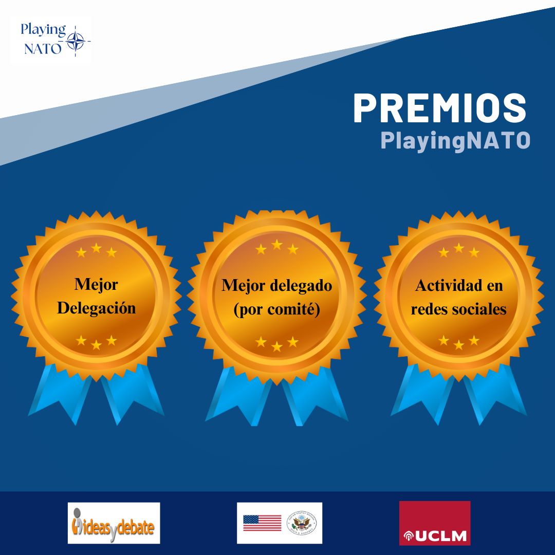 🏆 PREMIOS PlayingNATO🏆

🥇 En primer lugar, otorgaremos premios a aquellos delegados de cada comité y mejor delegación🥇

🥈 En segundo lugar, otorgaremos premios a aquellos participantes que compartan historias, publicaciones o tweets más ingeniosos y originales!! 🥈