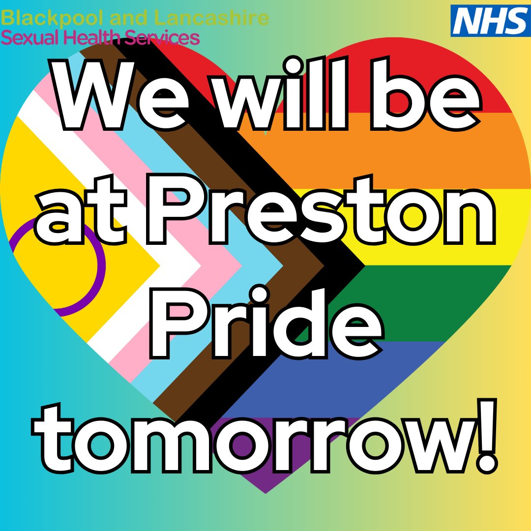 Tomorrow the team will be at Preston Pride so if you're attending come by and say hello and get your information and freebies! <a href="/BlackpoolHosp/">NHS Blackpool Teaching Hospitals 💙🌈</a> #sexualhealth #contraception #condoms #gettested #prestonpride #pride