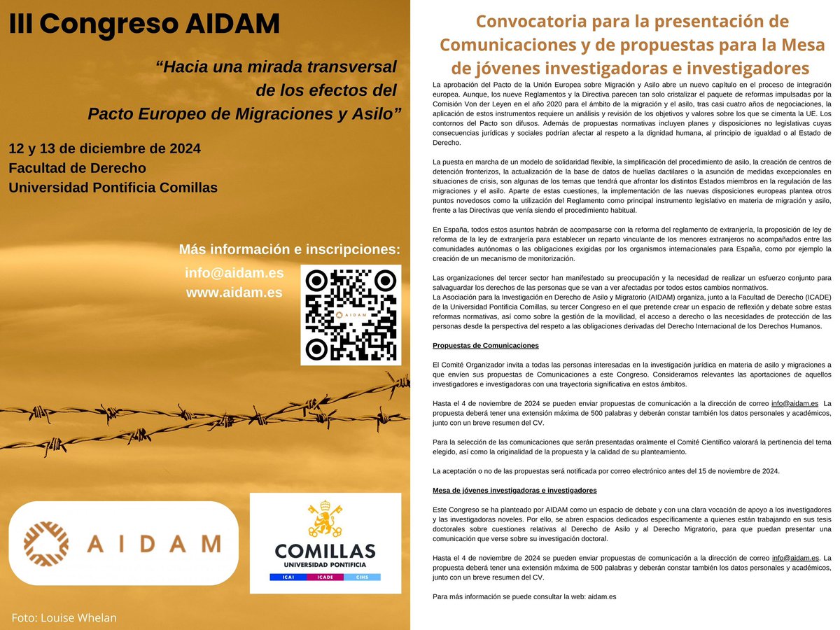 Abrimos también el plazo de envío de contribuciones para la participación en el #IIICongresoAIDAM. Aquí la información: