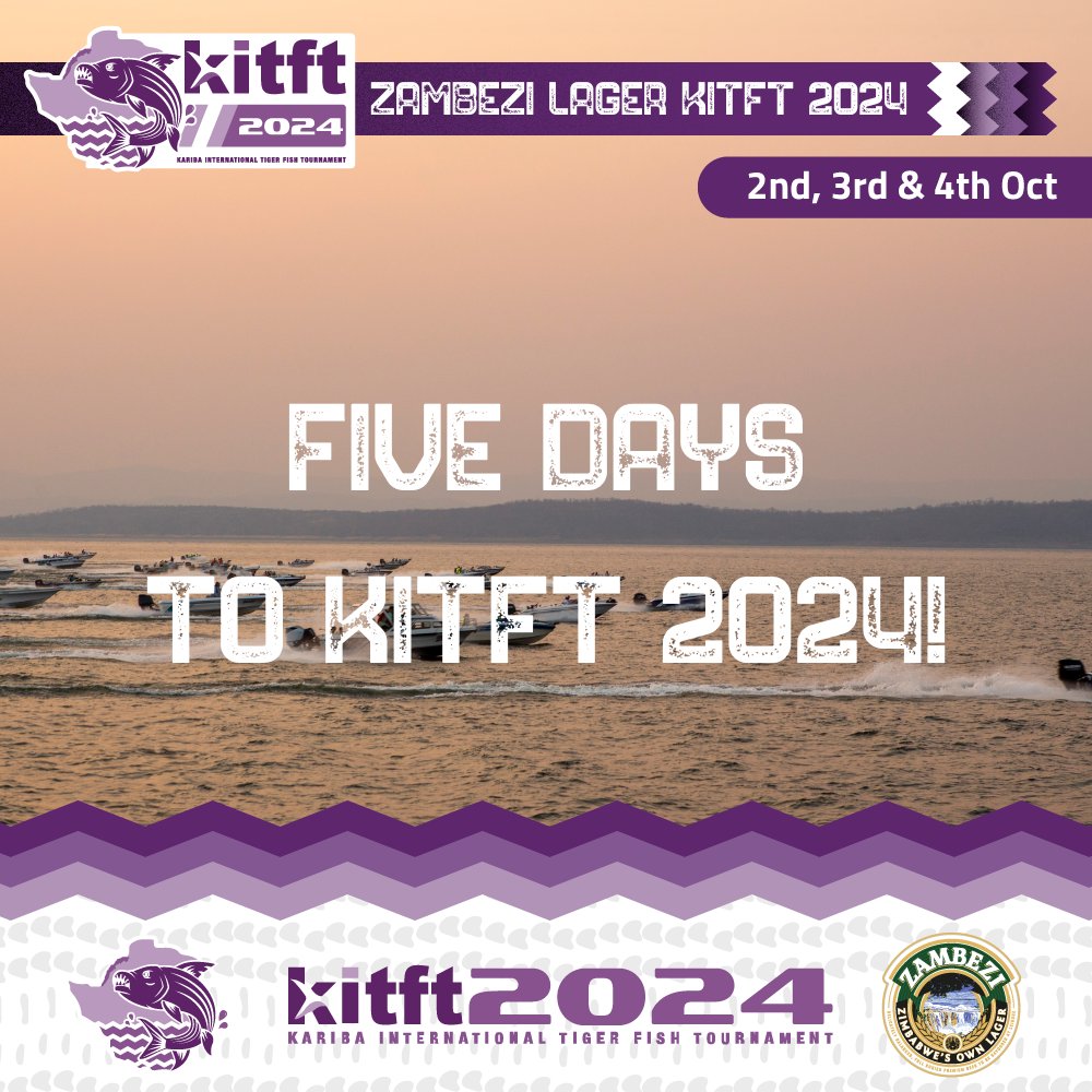 KITFTZW's tweet photo. 🎣✨ Only 5 Days to Go Until KITFT 2024! 🌟🏆

The countdown is on! Just 5 days left until the 63rd Zambezi Lager Kariba International Tiger Fish Tournament kicks off. Get ready for an exciting week of fishing, fun, and fantastic prizes. https://t.co/XbJwHfKtJp