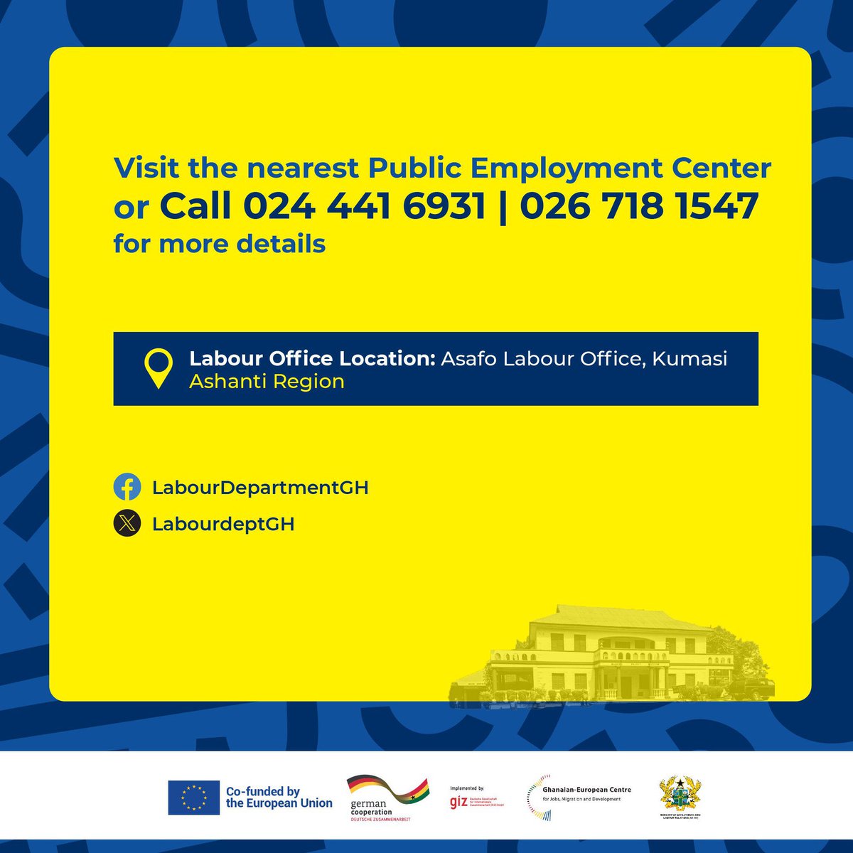 PrimeReachX's tweet photo. Boost your business with free coaching! Get expert advice, certification, and support from the Labor Department. Call 024 441 6931 || 026 718 1547

📍Available in Ashanti Region 

#BusinessCoaching #AshantiRegion 
#Entrepreneurs #LabourDeptGH https://t.co/IUnE4fRqHb