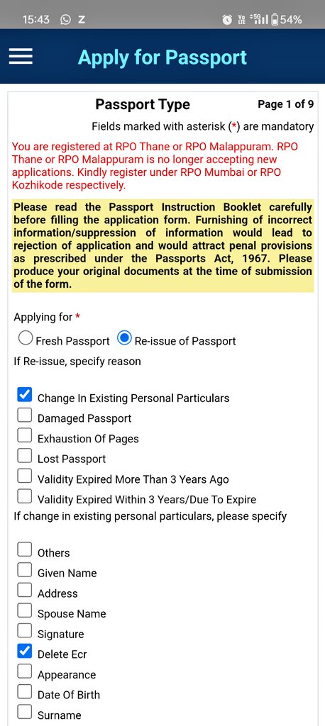 I'm trying to raise a new application for the reissue of the passport to remove ECR status. However unable to do so as it says RPO thane is not accepting new applications. How to go about it since I have an upcoming trip to Dubai
Kindly help!
<a href="/passportsevamea/">PassportSeva Support</a> <a href="/CPVIndia/">CPV DIVISION</a> <a href="/MEAIndia/">Randhir Jaiswal</a>