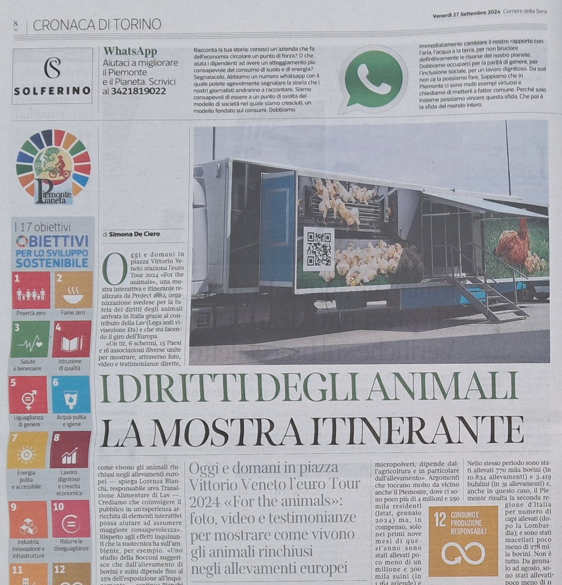 Un'esperienza che aiuta ad assumere maggiore consapevolezza rispetto alla sofferenza animale e agli effetti inquinanti della zootecnia sull'ambiente. Sul <a href="/CorriereTorino/">Corriere Torino</a> oggi si parla del nostro Euro Tour con <a href="/LoBianchi4/">LorenzaBianchi</a> di #LAV👇 
✍️<a href="/simonadeciero/">Simona De Ciero</a>