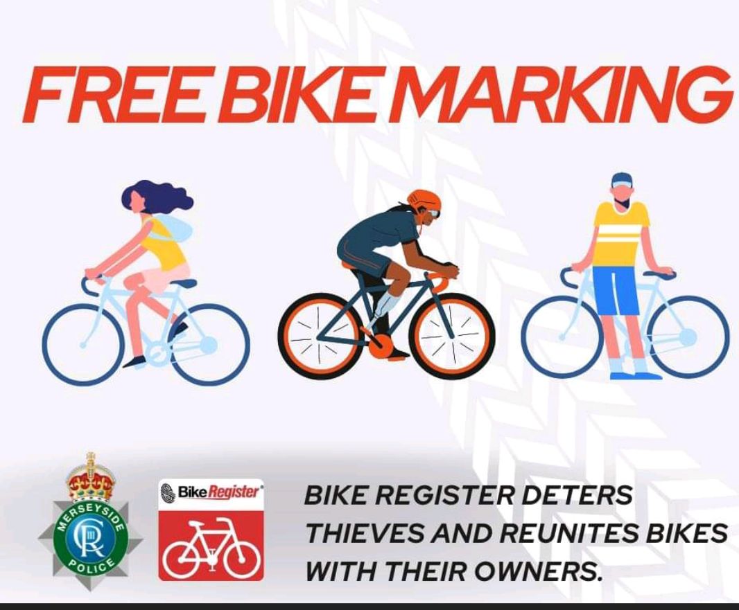 This Saturday on 28/9/2024 as part of the big skip event on the Lee Park estate, L25, PCSO Neil be attending the drop in service at St Stephens Church, Belle Vale Road, L25 2PQ and providing a free bike registration service between 10.00 hrs to 12.00 hrs.