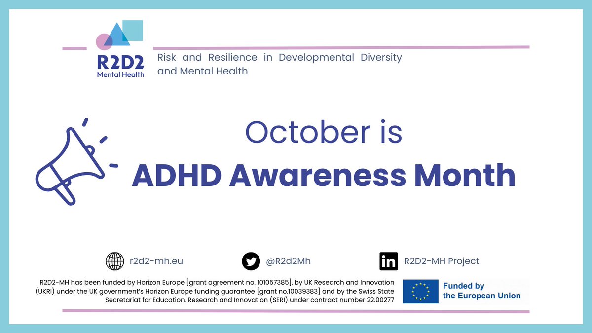 R2D2-MH project (@r2d2mh) on Twitter photo 📢 Today starts #ADHD Awareness Month 2025 under the motto: "Awareness is key"!
Understand #resilience in ADHD and neurodivergence, and deliver tools to better support #neurodivergent people, families and healthcare givers is one key aim of <a href="/R2d2Mh/">R2D2-MH project</a>.
#cocreation <a href="/ADHD_Europe/">ADHD-Europe</a> 📢 Today starts #ADHD Awareness Month 2025 under the motto: "Awareness is key"!
Understand #resilience in ADHD and neurodivergence, and deliver tools to better support #neurodivergent people, families and healthcare givers is one key aim of <a href="/R2d2Mh/">R2D2-MH project</a>.
#cocreation <a href="/ADHD_Europe/">ADHD-Europe</a>