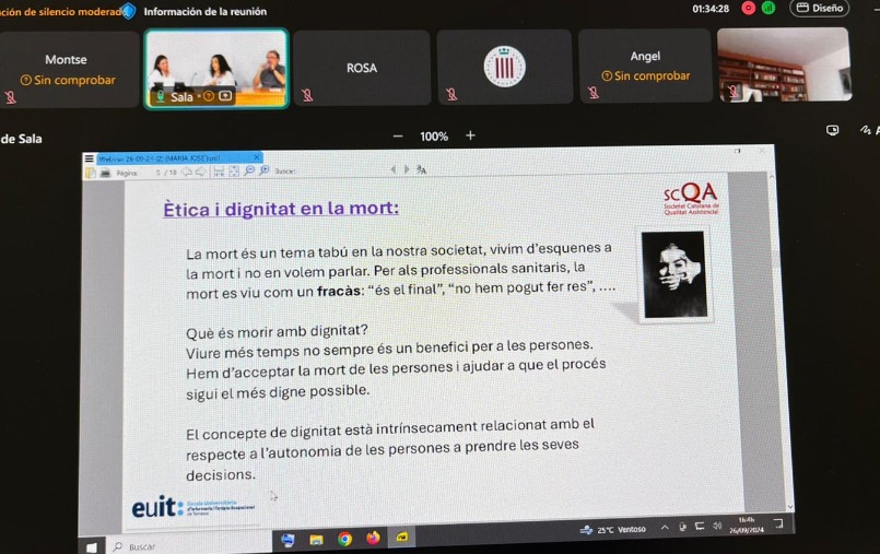 🗣️ Participació de la professora de l'<a href="/euit_terrassa/">EUIT</a> M.José Jiménez, docent l'assignatura Ètica Assistencial,  a la taula rodona "Qualitat en el procés de morir", organitzada per la Societat Catalana de Qualitat Assistencial <a href="/SCQA_/">Societat Catalana de Qualitat Assistencial</a> 

👥Ha compartit la taula rodona amb