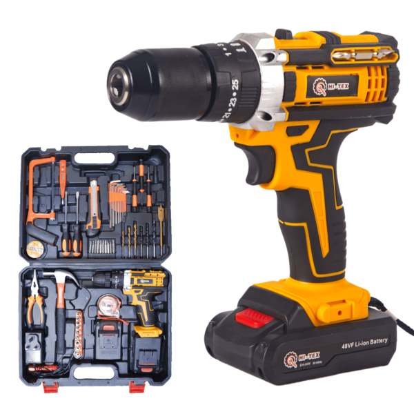 lightview2024's tweet image. دريل تأثير لاسلكي مع مجموعة أدوات من HI-TEX، موديل HT-6021، يتميز بتصميم متين وخفيف الوزن. يحتوي على قبضة ناعمة مانعة للانزلاق وبطاريتين قابلة للشحن بجهد 48 فولت، مما يجعله مثاليًا للاستخدام المنزلي والمهني. يتميز بسهولة الاستخدام والنقل، مما يتيح القيام بالعديد من المهام بكفاءة