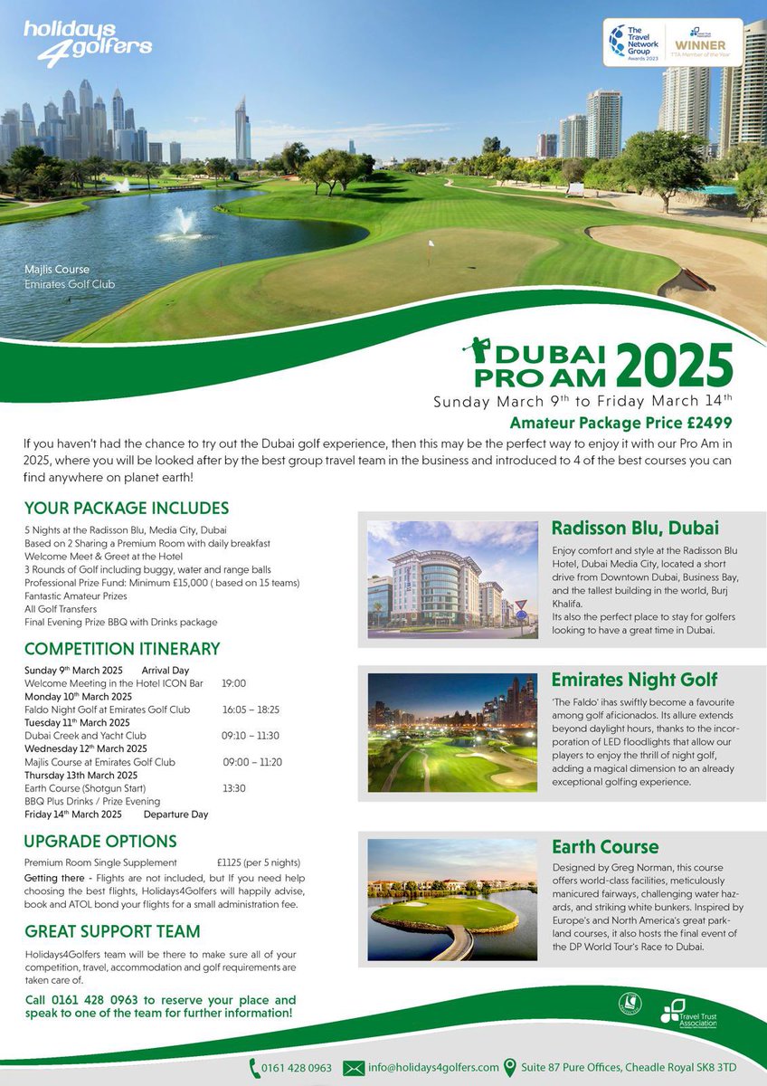 Holidays 4 Golfers (@hols4golfers) on Twitter photo DUBAI 🇦🇪⛳️🏆
A new addition to Holidays4Golfers event roster (and a great one too!)
Get your team booked on to this amazing Pro-Am event in February - contact the team for more information ☎️✈️
#golfinDubai #golfprofessional #teamevent
<a href="/ryangrum81/">Ryan Grumbridge PGA</a> DUBAI 🇦🇪⛳️🏆
A new addition to Holidays4Golfers event roster (and a great one too!)
Get your team booked on to this amazing Pro-Am event in February - contact the team for more information ☎️✈️
#golfinDubai #golfprofessional #teamevent
<a href="/ryangrum81/">Ryan Grumbridge PGA</a>