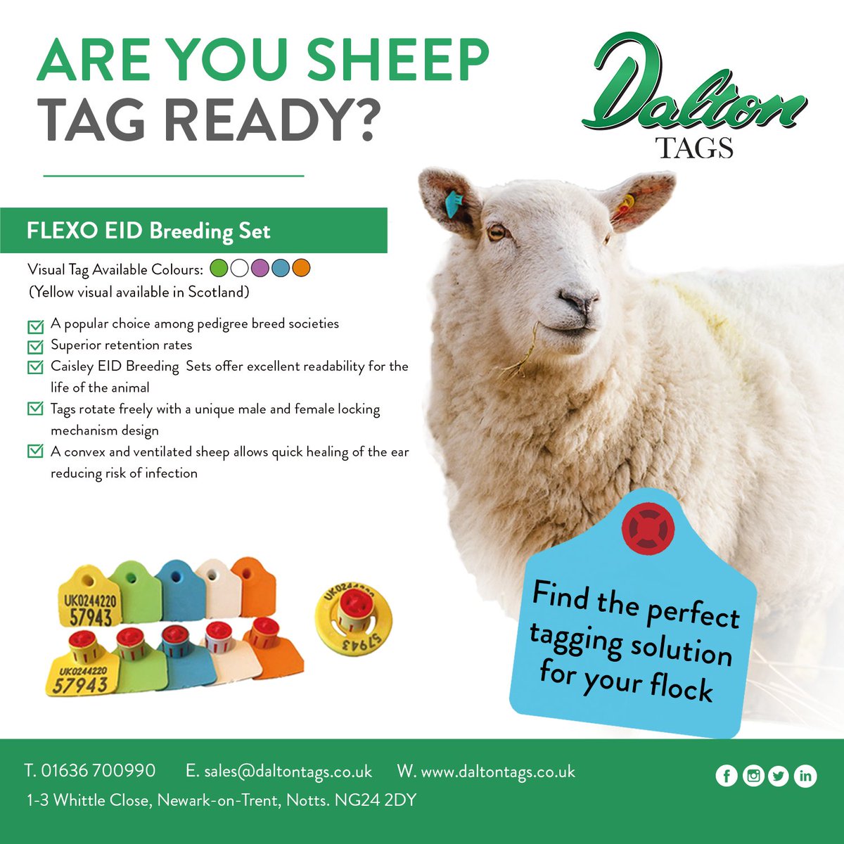 Caisley EID Breeding Sets have earned acclaim and recognition within the esteemed circles of pedigree breed societies, standing out as a trusted and favored choice among breeders.

Order yours today:
T. 01636 700990
E. sales@daltontags.co.uk
W. daltontags.co.uk