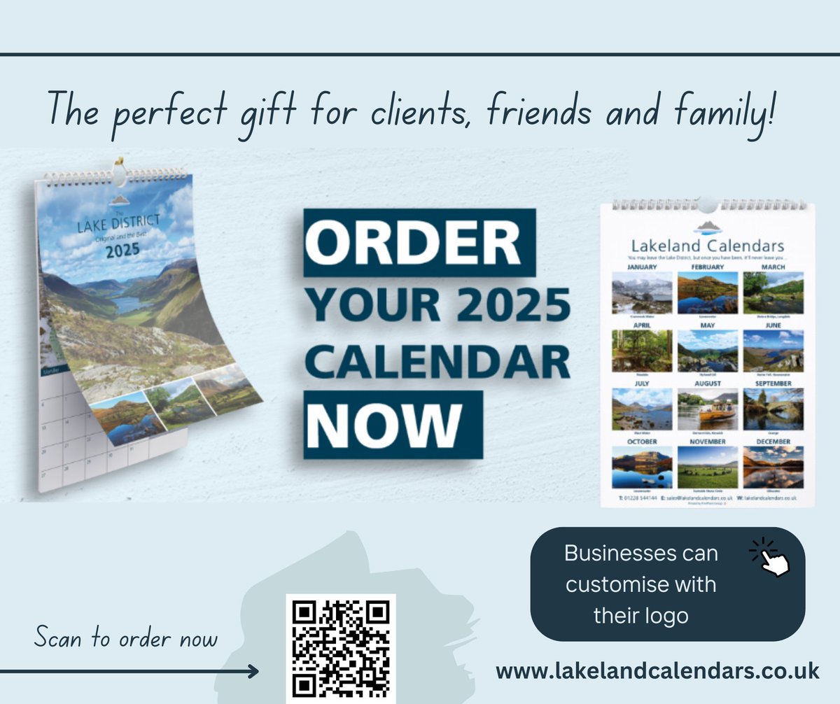 LakelndCalendar's tweet photo. Give the Gift of Cumbria with our Original Lakeland Calendars! 📅

Featuring 📸 photos of Ullswater, Crummock Water and more. Proudly produced in Cumbria, it's the perfect gift for clients, family &amp; friends. 🎁👨‍👩‍👧‍👦 Can be customised

Order now https://t.co/2dUdEyvzz8

#LakeDistrict https://t.co/jl1aOwL3xV