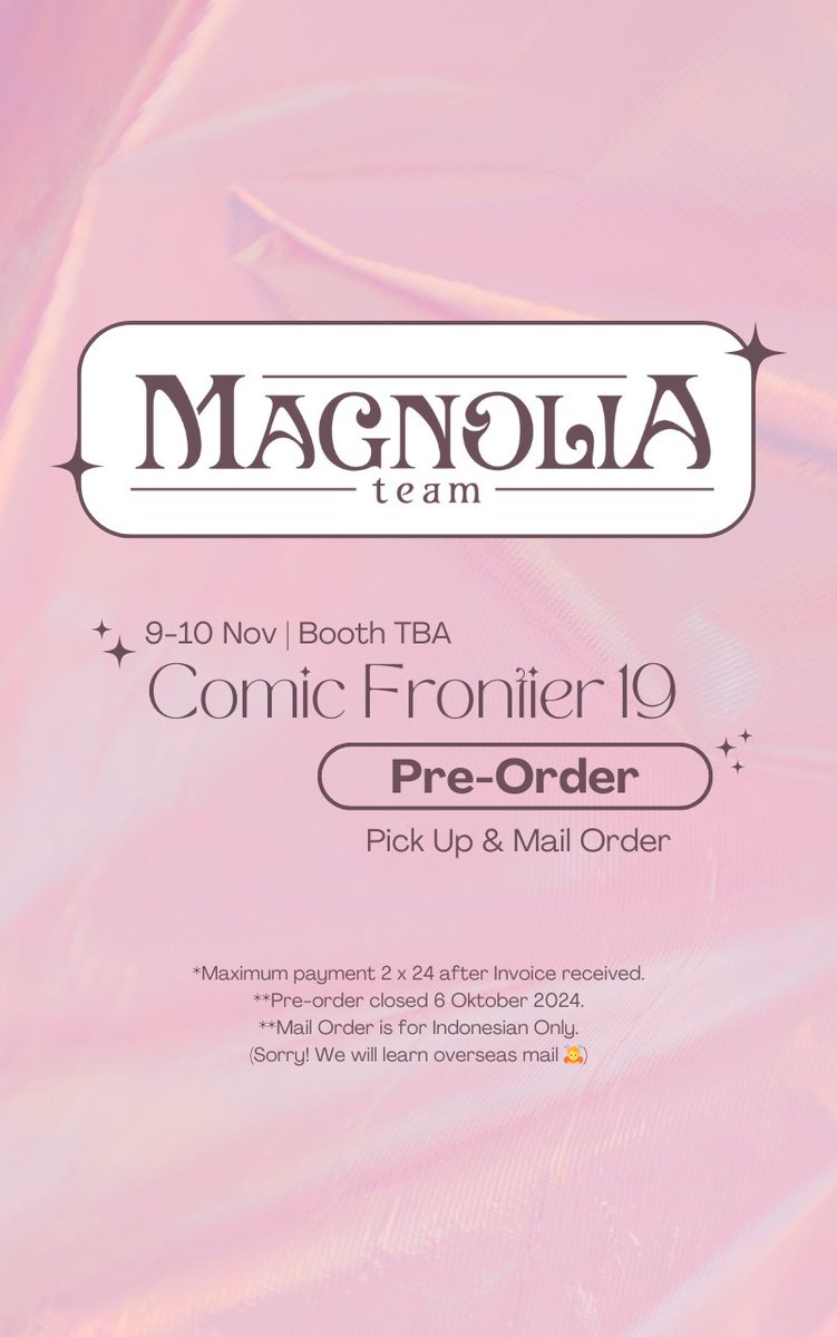 magnolia_ebd's tweet photo. Hi!!! Kami Magnolia Team, author dari Everyday by Day your sweet GL Webtoon 💗 
Kembali hadir di Comifuro 19 bersama RGB Team, no booth TBA
PO bakal tutup tgl 6 Oktober. Cepetan order yuk 💕 
Order via link berikut ini https://t.co/15jM1yKTlP https://t.co/Cx4q5SUdFA
