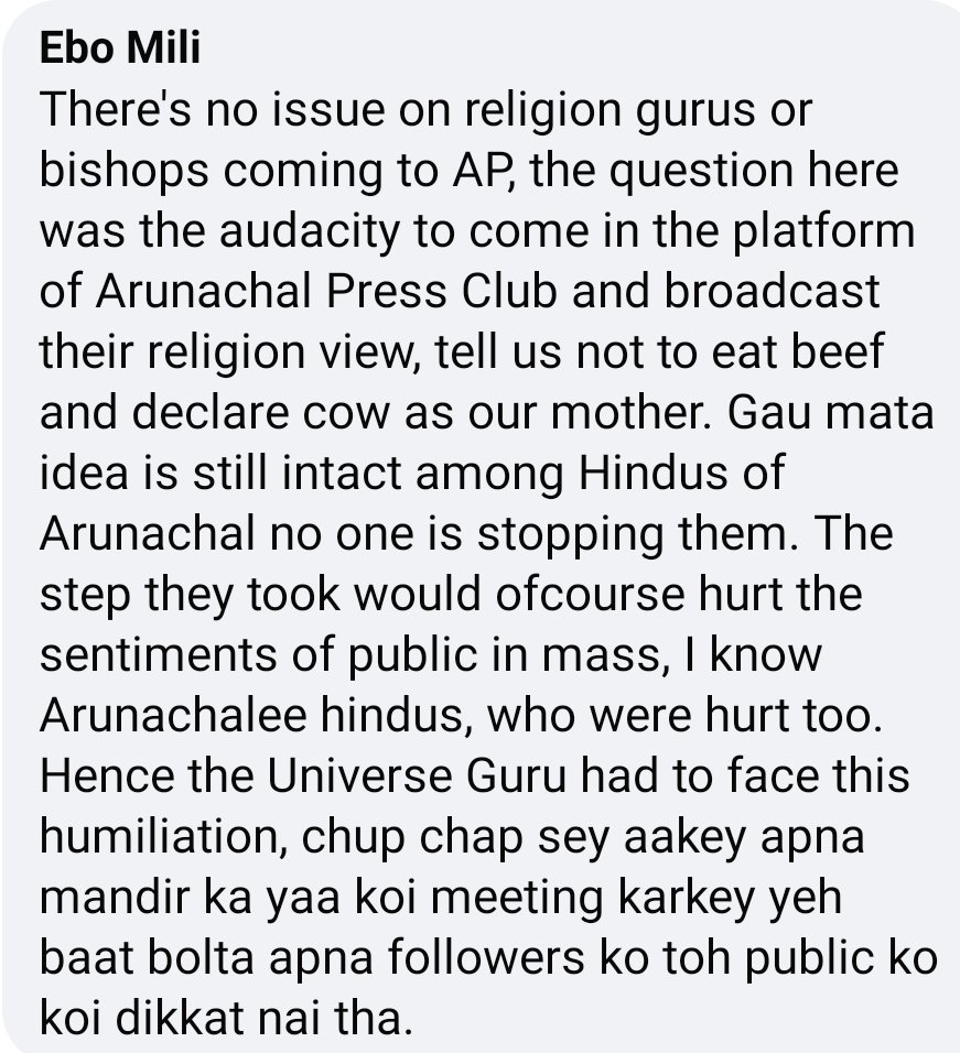 Ebo_Mili_Linggi's tweet photo. To all those who feel Arunachal is being in tolerant. For the record we have good numbers of Hindus, Muslims, Christians, Buddhism Indigenous faith followers. We are cool as long one does not start dictating the food, clothes or twist the history. https://t.co/rRevw3IJv7