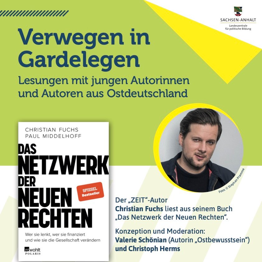 Wir gehen in die nächste Runde! Am 25. Oktober kommt  <a href="/ChristianFuchs_/">Christian Fuchs</a> zu uns, mit seinem Spiegel-Bestseller über die Neuen Rechten – das freut uns sehr. Seid dabei!

Eintritt ist frei, Anmeldung wäre toll, Ort ist diesmal der Rathaussaal. Alle Infos hier: is.gd/gpzJig