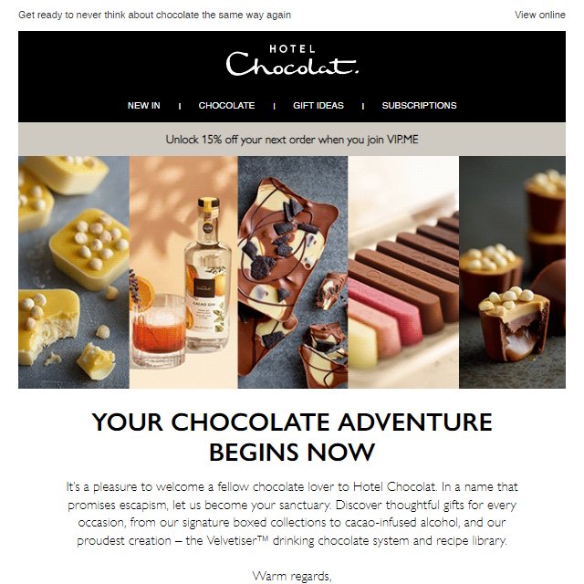 mailinspiration's tweet photo. Hotel Chocolat Welcome #EmailDesign - https://t.co/miNfoKDbNd https://t.co/3s8UkhyNDm