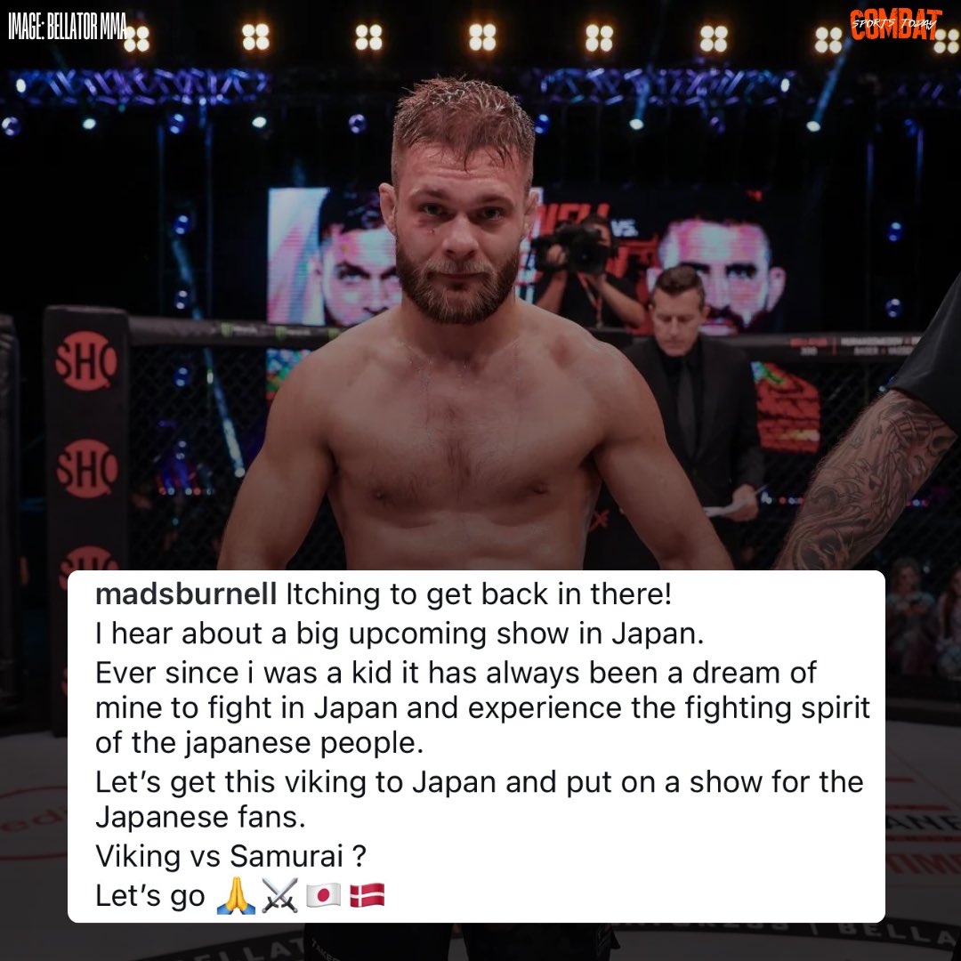 Bellator/PFL Lightweight, Mads Burnell wants to compete at the rumored Bellator Japan show on New Year’s Eve 🇯🇵 

(via <a href="/Burnellmma/">Mads Burnell</a>)