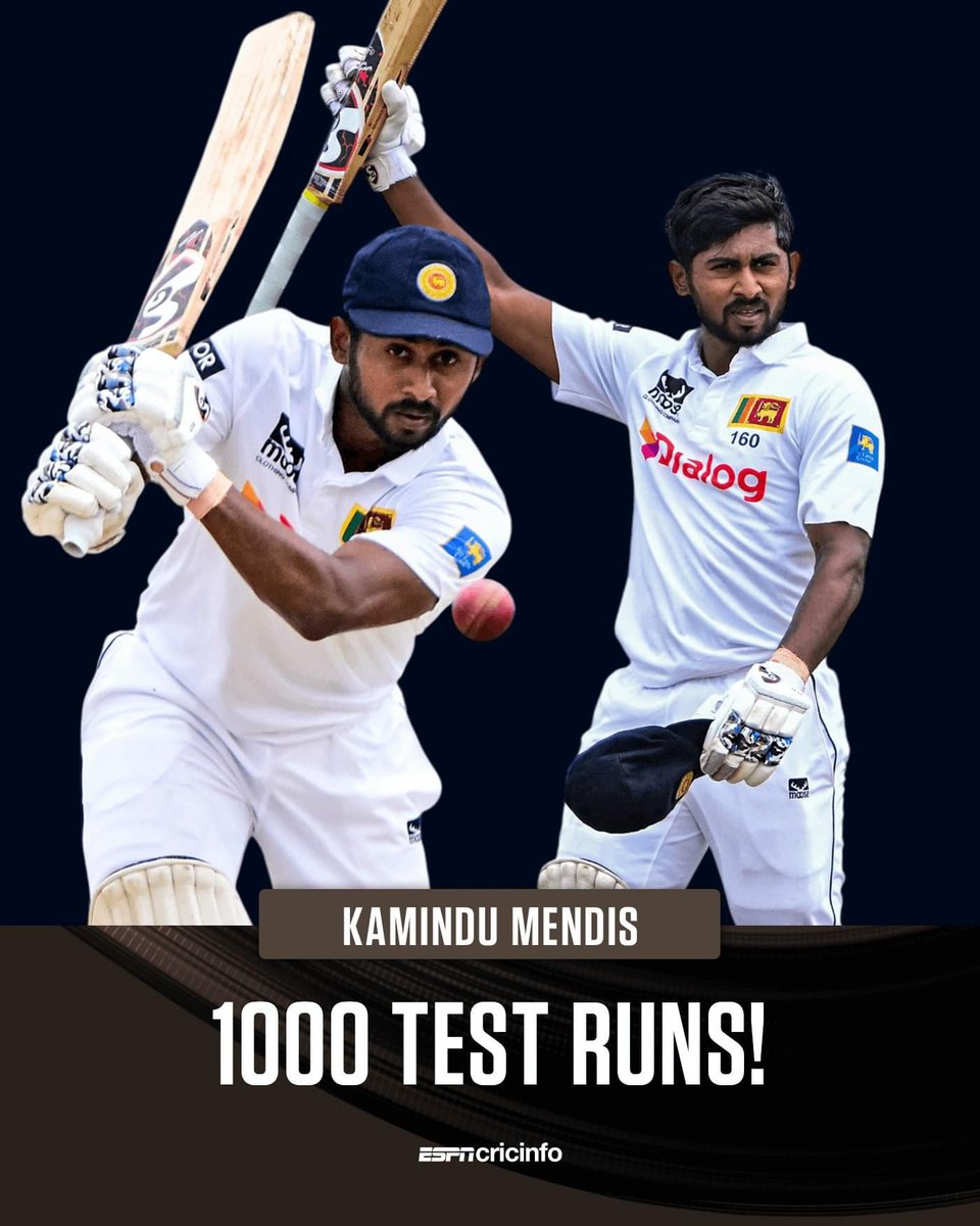 1000 Test runs in 13 innings, the fastest to reach the milestone since 1950 🙌 

Kamindu Mendis..