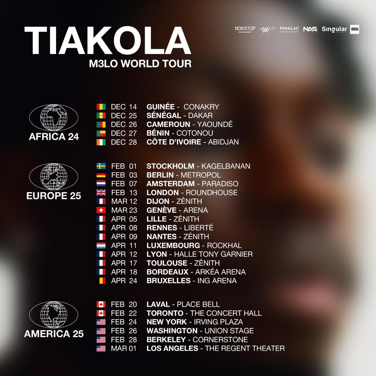 Tiakola_Meloo's tweet photo. Voici les dates de ma tournée globale 🌍

On se retrouve en Afrique, aux États-Unis et dans toute l'Europe. https://t.co/WMX8MgWsMC