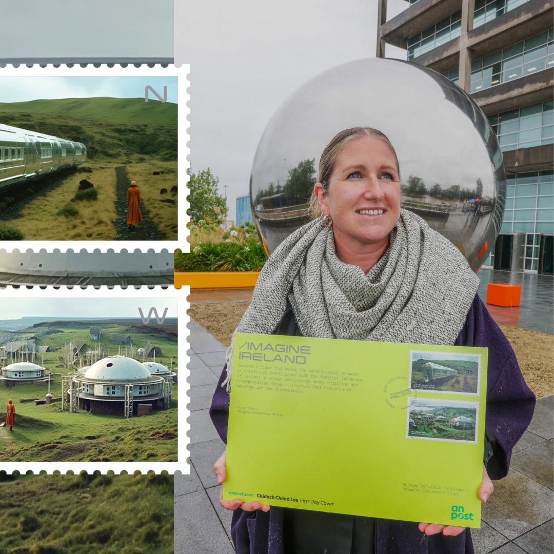 Introducing Ireland’s first collection of artist-led generative AI-designed stamps with crypto technology.

Collaborating with Designer and AI Artist Kasia Oźmin, crafting her visionary interpretation of a future Ireland. 

Available to purchase online at anpost.com/cryptostamp