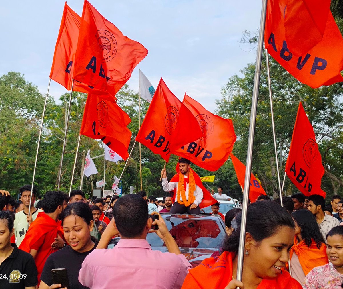 ABVPVoice's tweet photo. Heartiest congratulations to #ABVP's Presidential candidate Manash Pratim Kalita, on winning Gauhati University's PGSU elections. This marks the beginning of a new era in Assam's student leadership and signals a shift in campus dynamics with the faith of students in ABVP. 

ABVP’s leadership will bring a focus on nationalistic and development-oriented issues, potentially reshaping student activism in the Northeast.

This is a victory of every student and karyakarta! Students’ Power Nation’s Power.