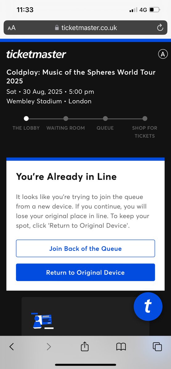 Amytracey10's tweet photo. So been in the queue for @coldplay tickets since 9am with #ticketmaster and now the stupid website kicked me out and won’t let me return to my original space so I’ve got from being 12046 to now 322605…. #ticketmasteruk sort your website out. I’ve always dreamed to go see them 😔 https://t.co/1nUBC7Ganz