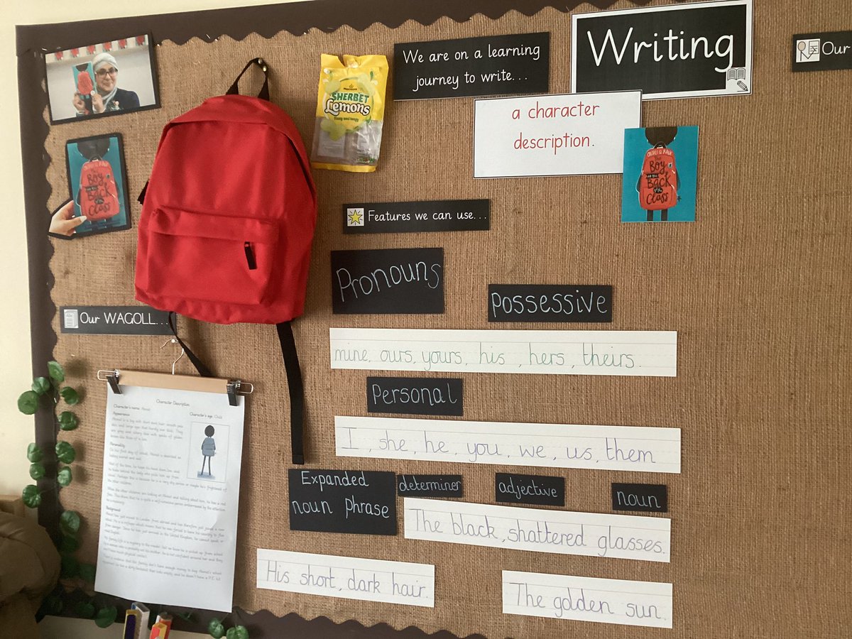 MrsJamesLW's tweet photo. Maple Tree are super busy writing their character descriptions about Tom and Josie. We have focused on using pronouns and expanded noun phrases in this piece of writing ⭐️ We can’t wait to try a lemon sherbet and pomegranate. @OnjaliRauf @LadywoodKH @MissBentleyLW https://t.co/HXndr5iEIJ