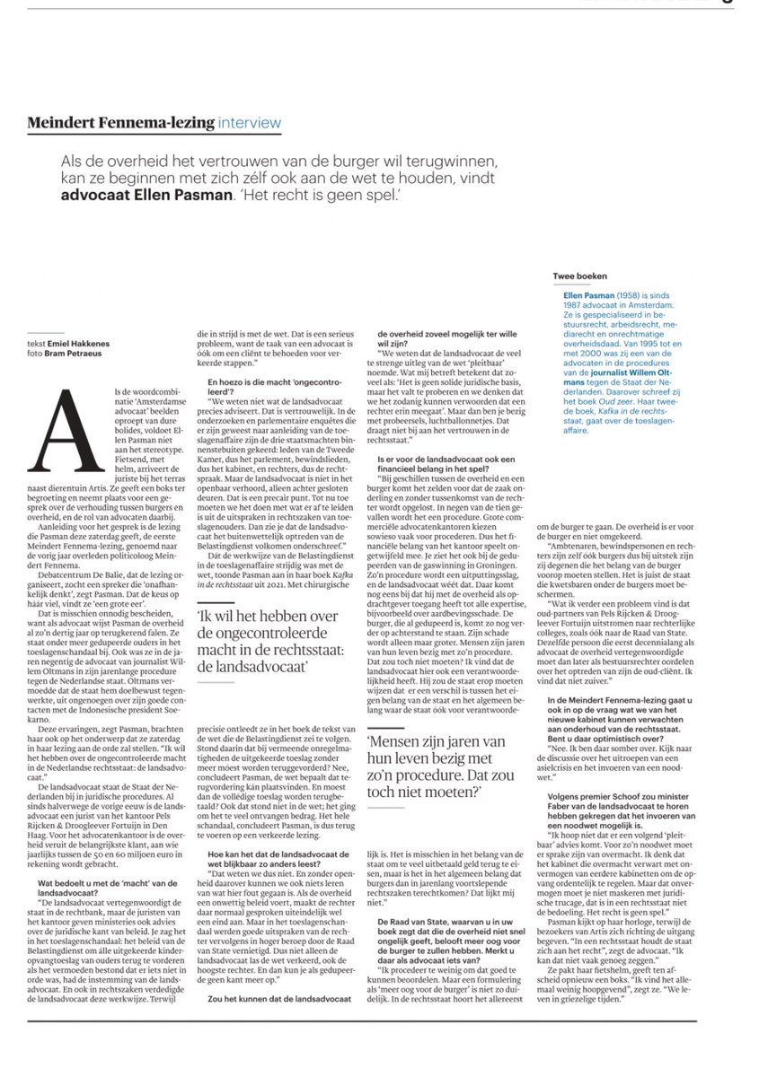 RenskeLeijten's tweet photo. Als je iets leest vandaag, lees dan het interview met Ellen Pasman in Trouw! 

Ze fileert de macht van de staat en wijst er terecht op dat het recht geen spel is!

https://t.co/q5TOwGENZy https://t.co/9aDhLhi71U