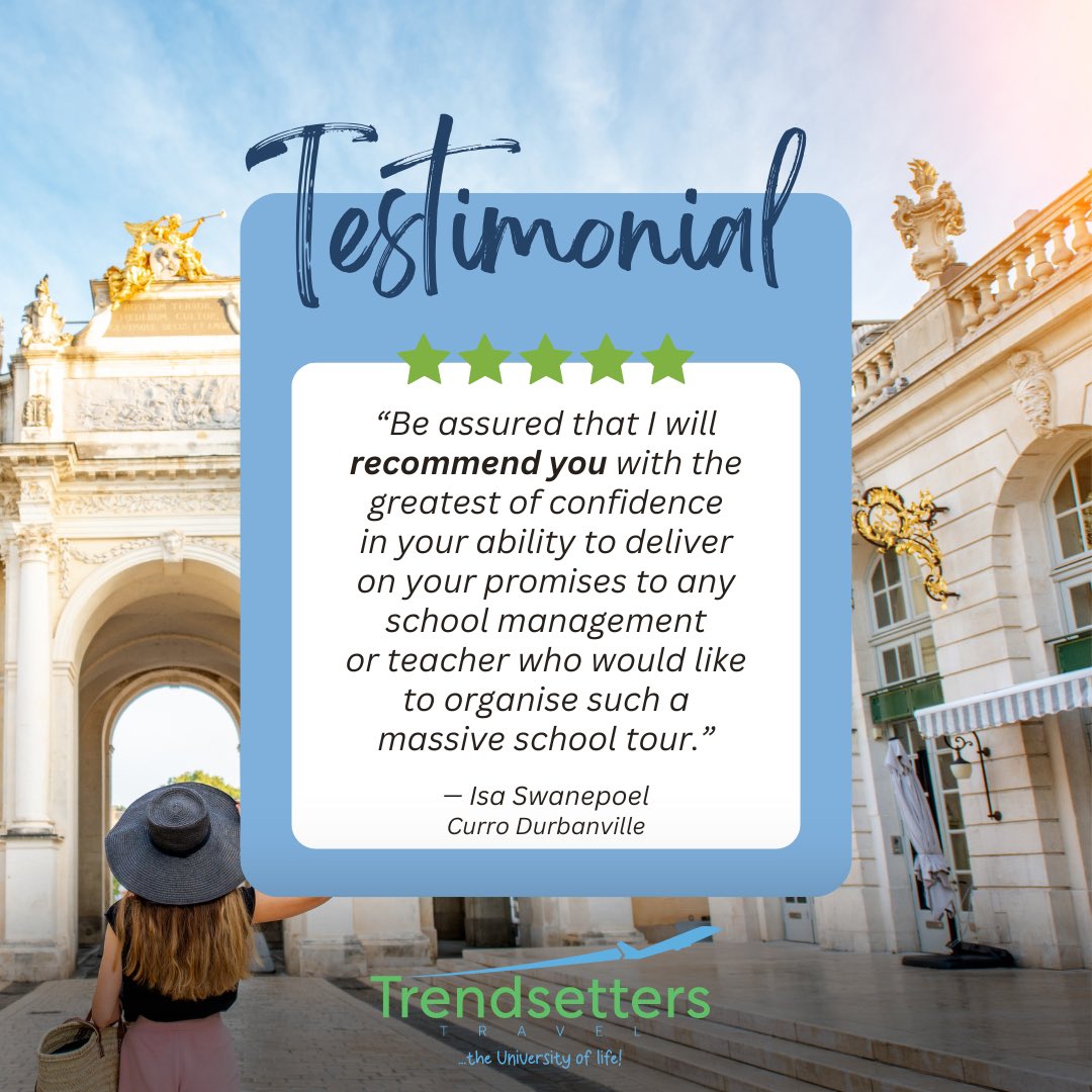 Thank you for the kind words, Isa!! ✈️ #trending #schooltouroperator #testimonial #trendsetterstravel