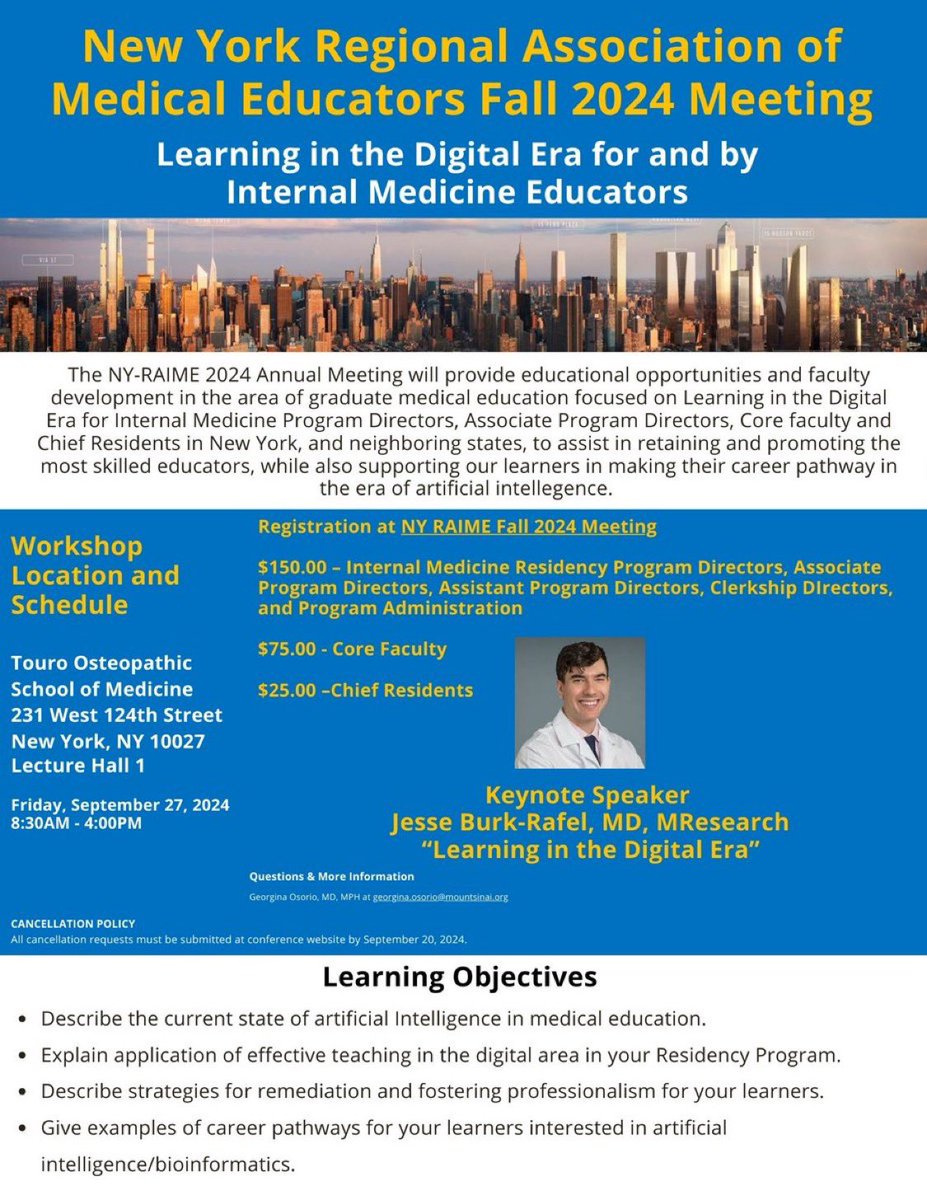 Georgina Osorio, MD, MPH (@gosorio) on Twitter photo TODAY is the day for the New York Regional Association of Internal Medicine Educators (NY RAIME) Fall Meeting "Learning in the Digital Age" from 8:30AM to 4:00PM <a href="/DOMSinaiNYC/">Mount Sinai Department of Medicine</a> <a href="/WeAreTouro/">Touro University</a> <a href="/nycacp/">NYCACP</a> <a href="/NYULMC_IIME/">Institute for Innovations in Medical Education</a> <a href="/nyulangone/">NYU Langone Health</a> nyacp.org/i4a/pages/inde… TODAY is the day for the New York Regional Association of Internal Medicine Educators (NY RAIME) Fall Meeting "Learning in the Digital Age" from 8:30AM to 4:00PM <a href="/DOMSinaiNYC/">Mount Sinai Department of Medicine</a> <a href="/WeAreTouro/">Touro University</a> <a href="/nycacp/">NYCACP</a> <a href="/NYULMC_IIME/">Institute for Innovations in Medical Education</a> <a href="/nyulangone/">NYU Langone Health</a> nyacp.org/i4a/pages/inde…