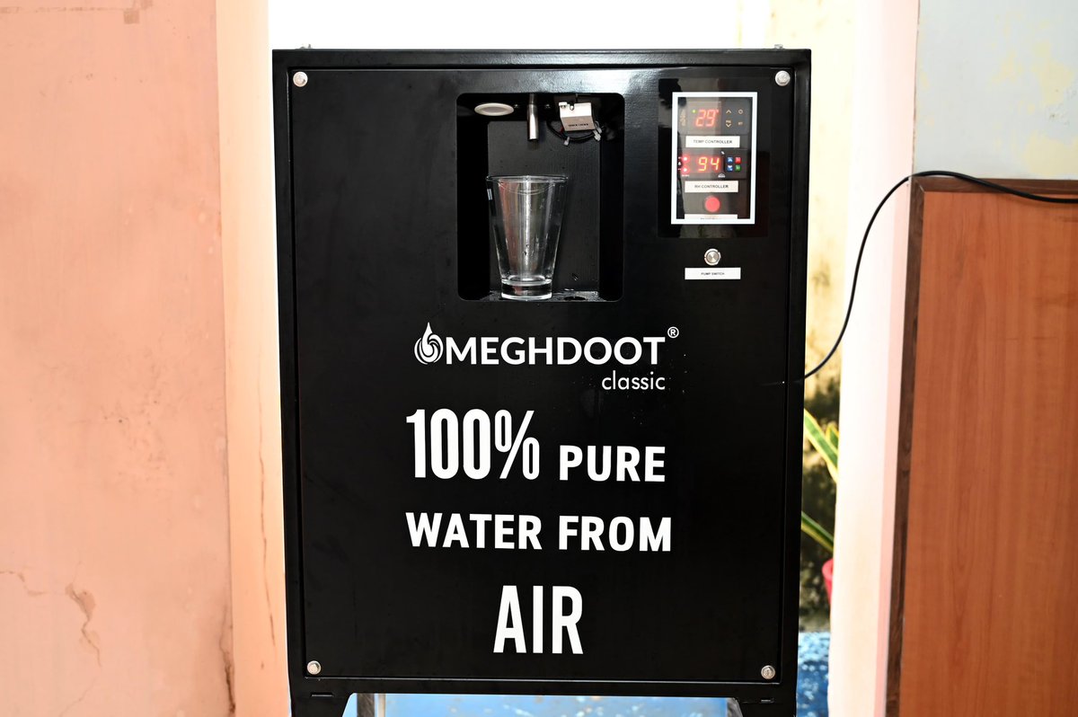 IN_Dega's tweet photo. 🚰🌍 #GoGreenDega 🌿 Atmospheric Water Generator (AWG) producing 40 LPD of 100% microbe-free drinking water from ambient water vapor was inaugurated by #CODega 🚰 Saving 44k liters annually compared to RO plants #Sustainability #EcoFriendly 
#INSDega https://t.co/Bf4KkWTbwU