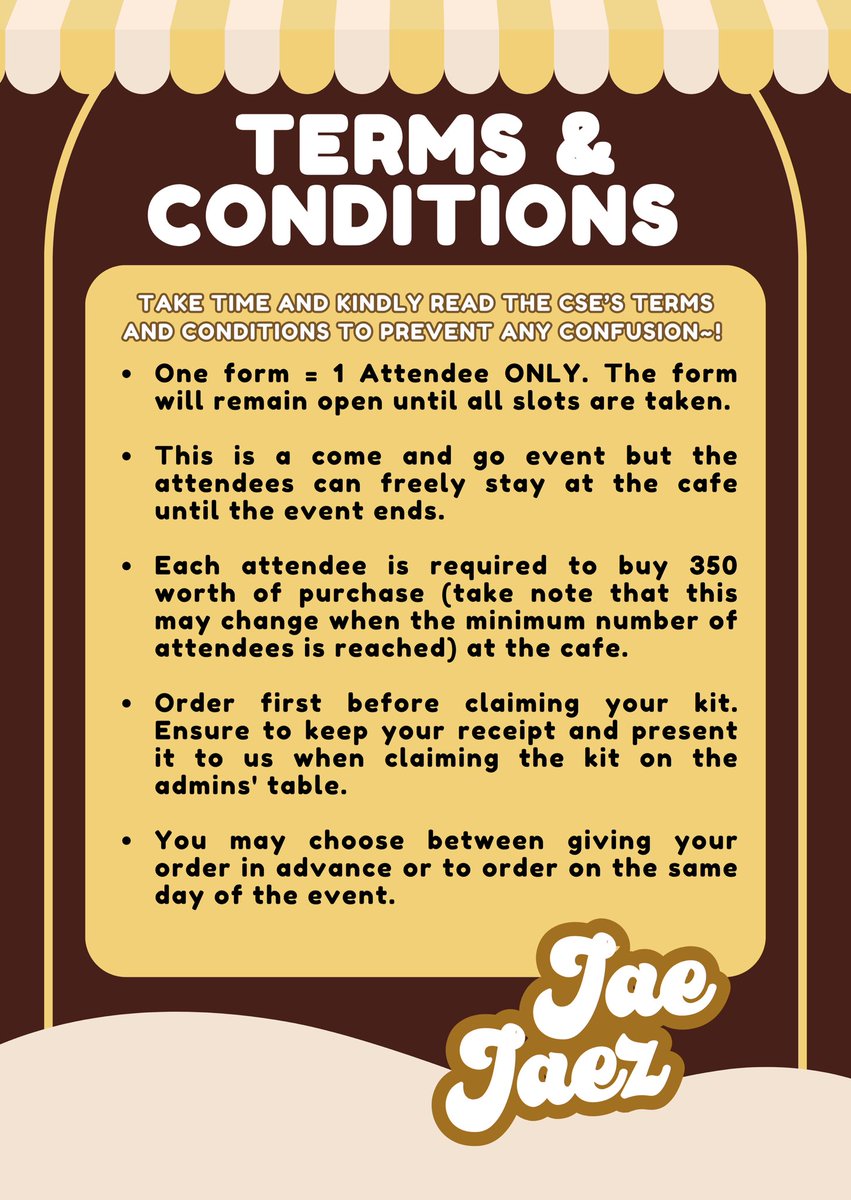 cupofjaez's tweet photo. #CupOfJaez Terms &amp; Condition ☕️

Please be guided accordingly as we wait for d-day! 

For other questions and inquiries, you may direct message us here or drop it on our curiouscat link: https://t.co/S7n2esHFa8 https://t.co/2fHZFzX0i6