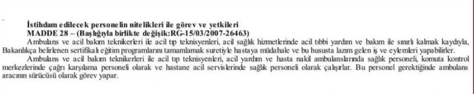 Paramedik görev tanımı ve aciller de çalışabileceğine dair müfredat budur...

<a href="/drmemisoglu/">Prof. Dr. Kemal Memişoğlu</a>