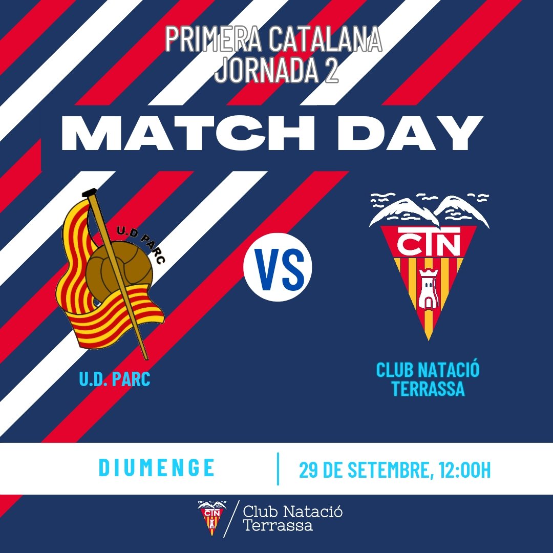 📣 Aquest cap de setmana el 🅿🆁🅸🅼🅴🆁 🅴🆀🆄🅸🅿 juga contra el  <a href="/udparcoficial/">U.D.Parc</a> al seu camp. 

📆  29 de setembre 

🏟️ CEM Fort-Pienc

🕛 12:00h

Vinga Natació!!! 

@cnterrassa_oficial
@oksofas_es
#futbol11 
<a href="/FCF_CAT/">Federació Catalana de Futbol</a>