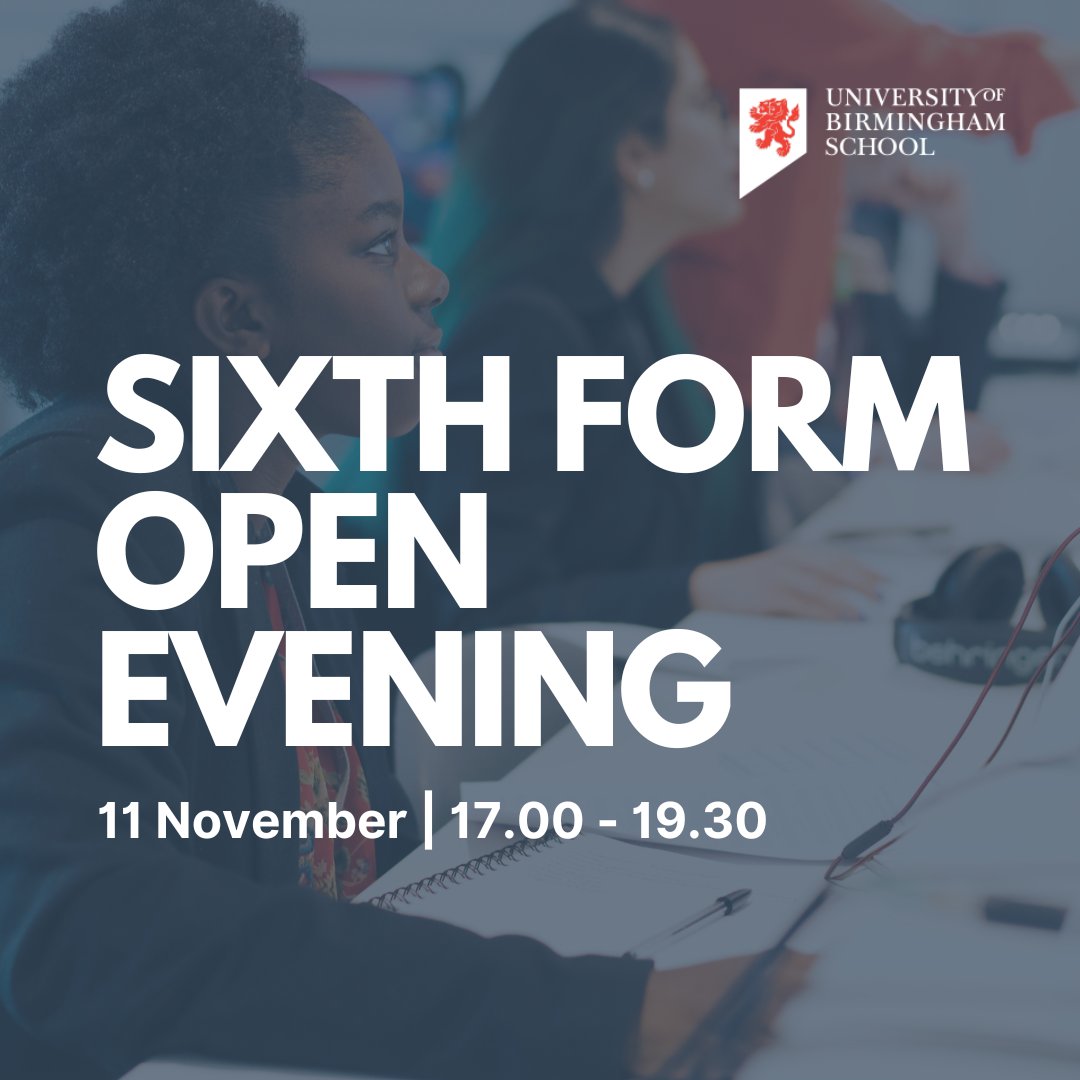 Sixth Form Open Evening for Year 12 intake 2025 will take place on Monday 11 November 2024, between 17.00 - 19.30.

Please register your place to attend here: tinyurl.com/UoBSSixthForm2…

We look forward to welcoming you!

#openevenings #birmingham #SixthForm #college #Year11 #Year12