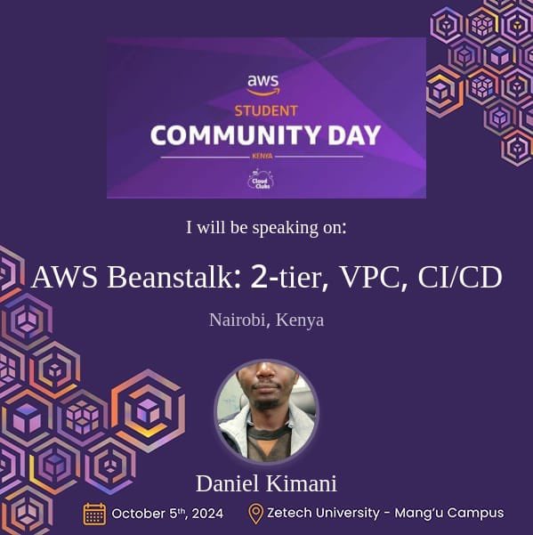 awscloudclubKE's tweet photo. Mark your calendars for AWS Student Community Day! ๐
โจ๐ : Zetech University - Mang'u Campusโจ๐
Date: 5th October 2023
Under the theme Dare to Dream, dive into an inspiring series of talks that explore the future of technology and innovation. ๐ #AWSCD #DareToDream https://t.co/1v4ntn7IeD