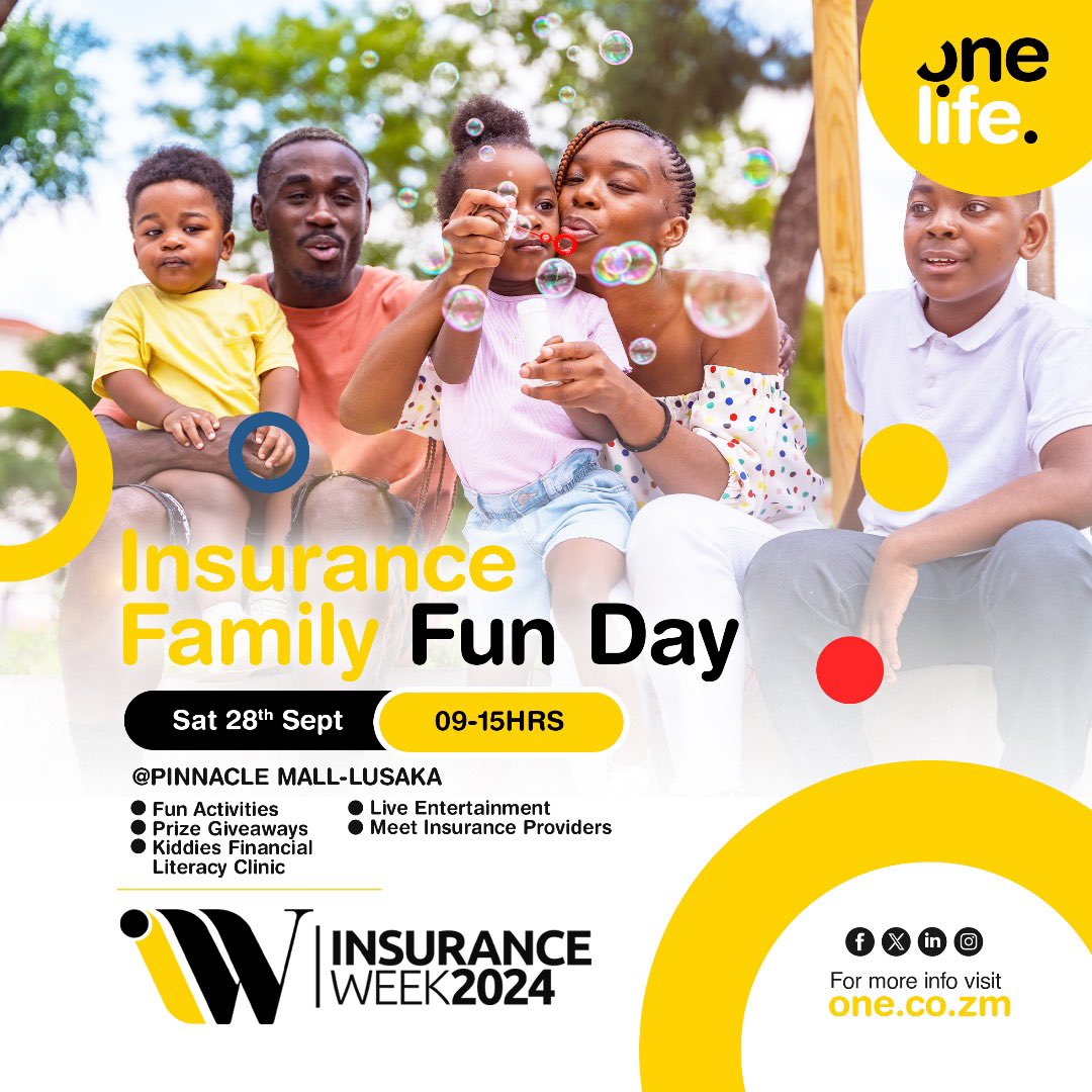 OneLife_ZM's tweet image. Join us for the grand finale of Insurance Week—Family Fun Day! 
Bring the whole family for an exciting day filled with games, activities, and fun for everyone. Meet our team &amp;amp; Don’t miss out on the fun, prizes, and a chance to make memories!  #InsuranceWeek2024 #BeSureInsure