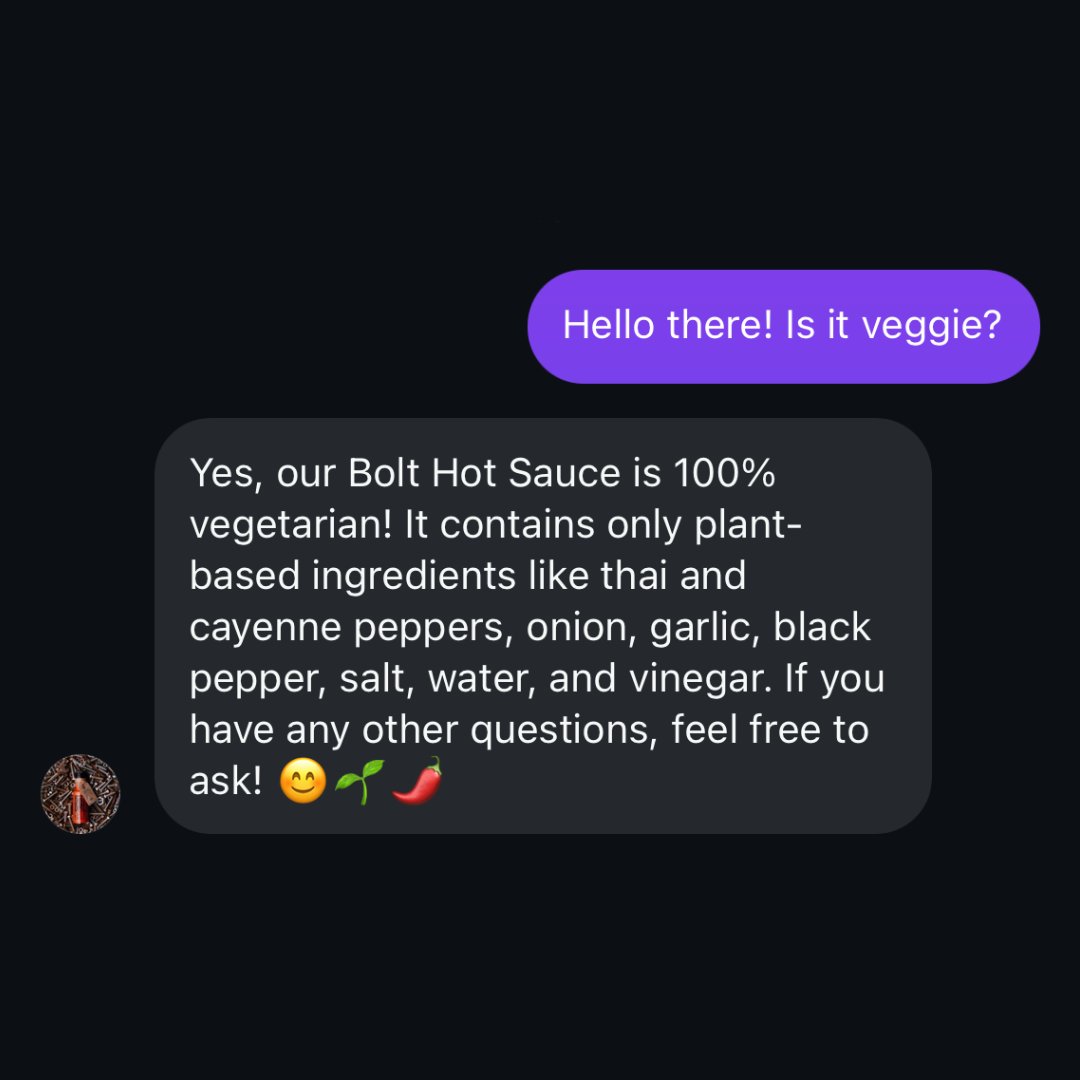 lipkovskiy's tweet photo. Reading the room with AI! 👀✨

I trained Exie for our sauce shop, specifying only sauce ingredients.

It confirmed:

"Yes, our Bolt Hot Sauce is 100% vegetarian with only plant-based ingredients!" 🍃😮

Gives meaningful responses while others miss the context.

#Exie #AI https://t.co/J21qaVo9Vs