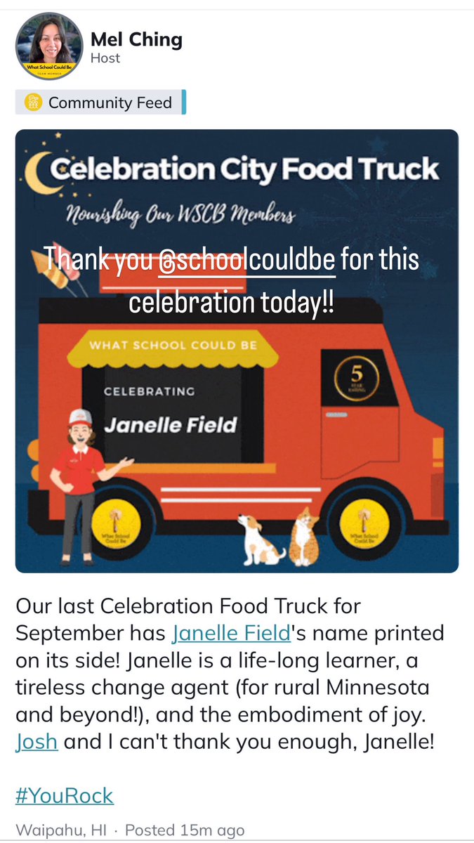 Thank you <a href="/SchoolCouldBe/">What School Could Be</a> for this celebration today!!!